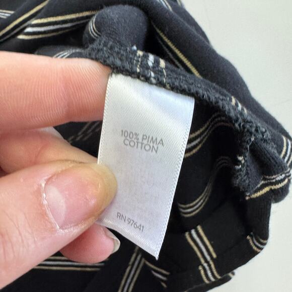 J.Jill‎ Top Womens Medium Petite Black Striped Tie Sleeve Tee Pima Cotton - Picture 7 of 8